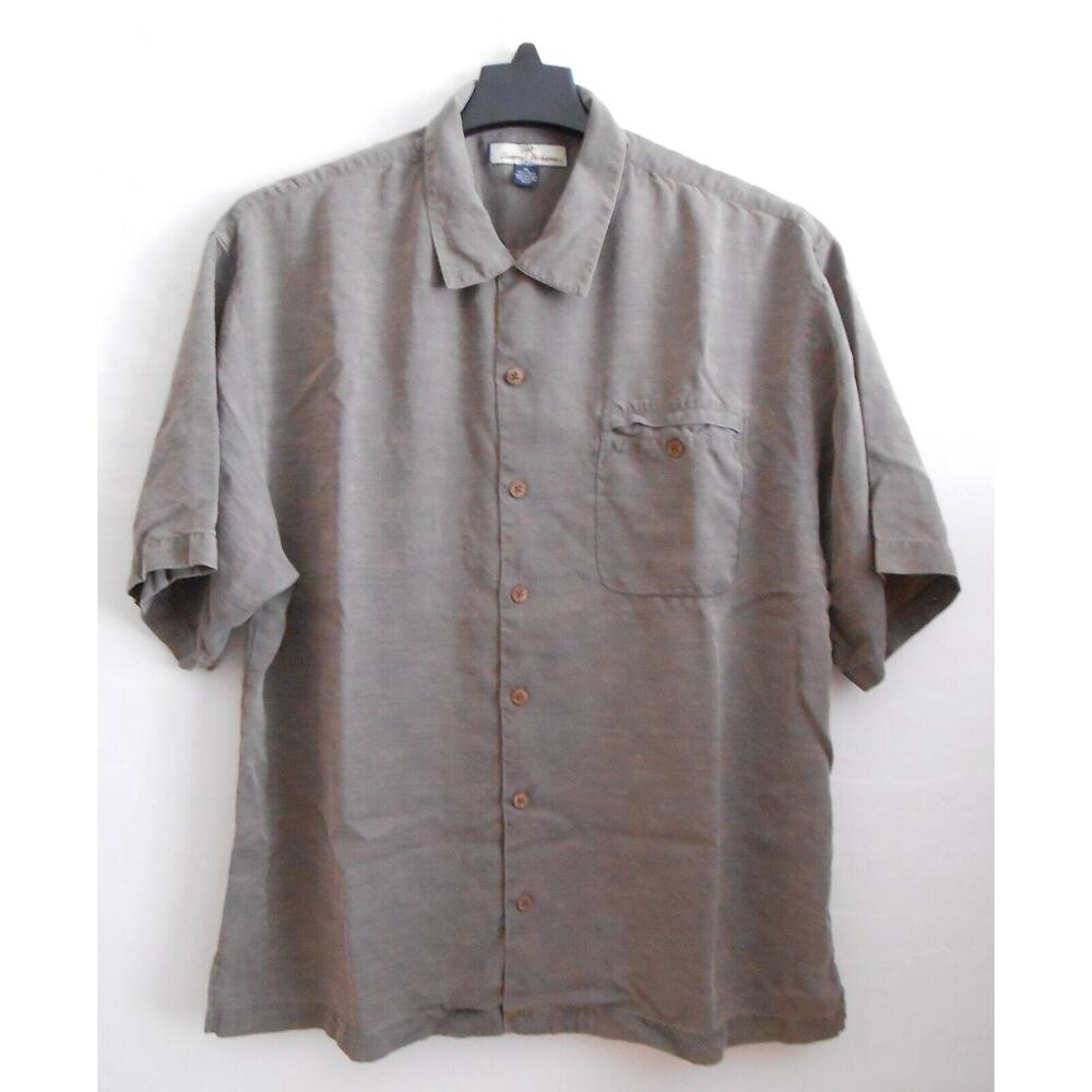 Tommy Bahama 100% Silk Brownish Gray Men's XL Button Up Shirt